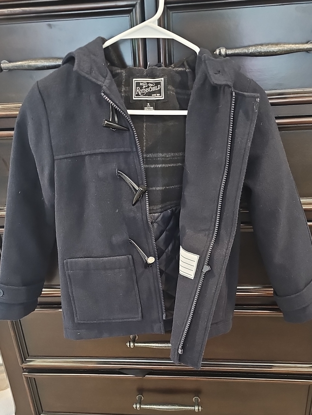 Rothschild Boys' Dark Navy Hooded Toggle Pea Coat